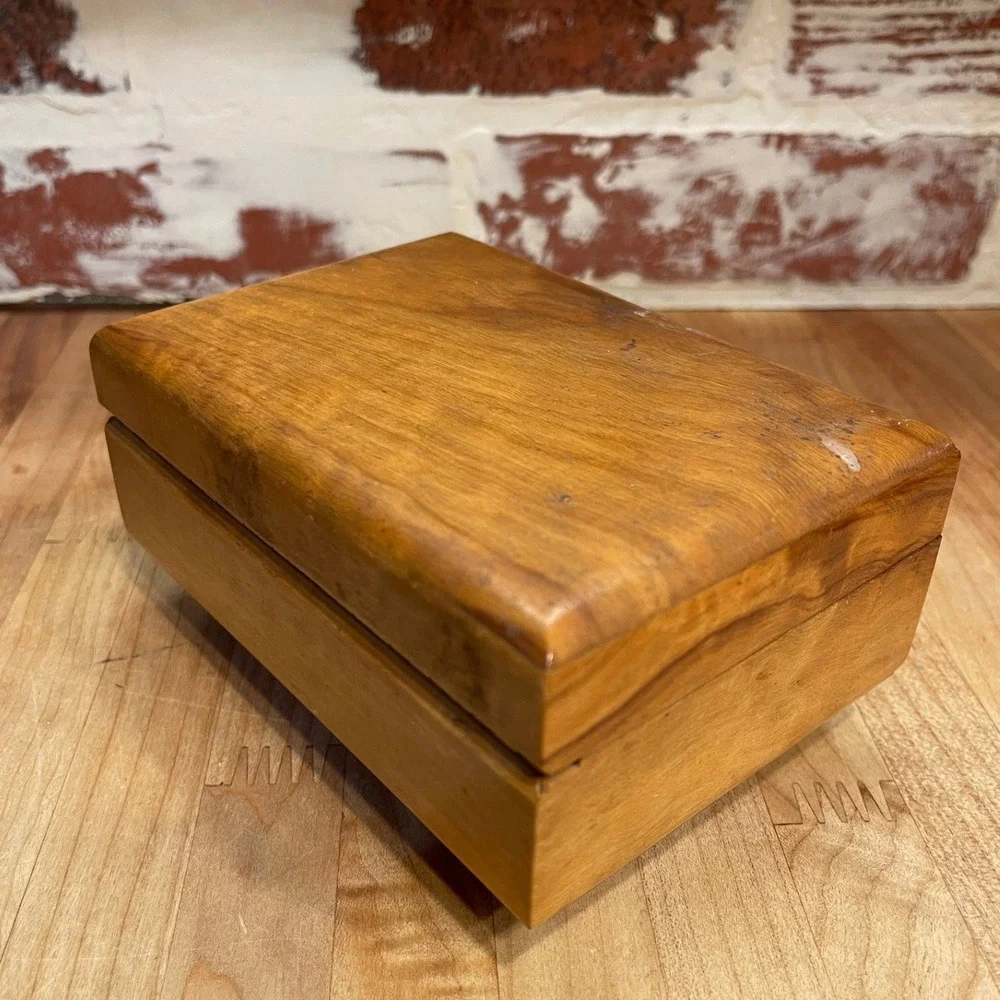 Vintage Reuge Swiss Music Box Wood Jewelry Case Minuet de Don Juan Footed Mirror